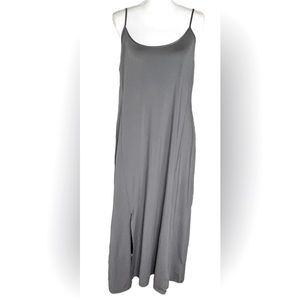 H Halston Strappy Dove Gray Cami Slip Dress w Double Front Slits